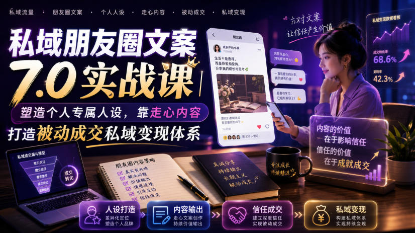 私域朋友圈文案7.0实战课|塑造个人专属人设,靠走心内容打造被动成交私域变现体系-佰因轻创网