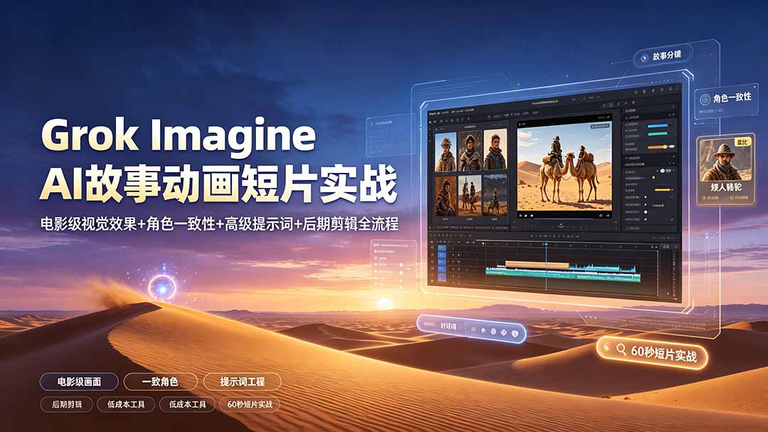 Grok Imagine AI故事动画短片实战：电影级视觉效果+角色一致性+高级提示词+后期剪辑全流程-佰因轻创网