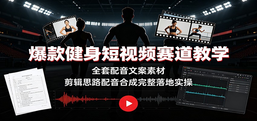 爆款健身短视频赛道教学：全套配音文案素材，剪辑思路配音合成完整落地实操-佰因轻创网