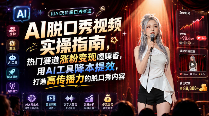 AI脱口秀视频实操指南，热门赛道涨粉变现嘎嘎香，用AI工具降本提效，打造高传播力的脱口秀内容-佰因轻创网