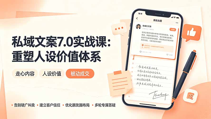 私域文案实战课7.0：重塑人设价值体系｜-告别硬广推销×走心内容×自我价值塑造，实现被动成交-佰因轻创网