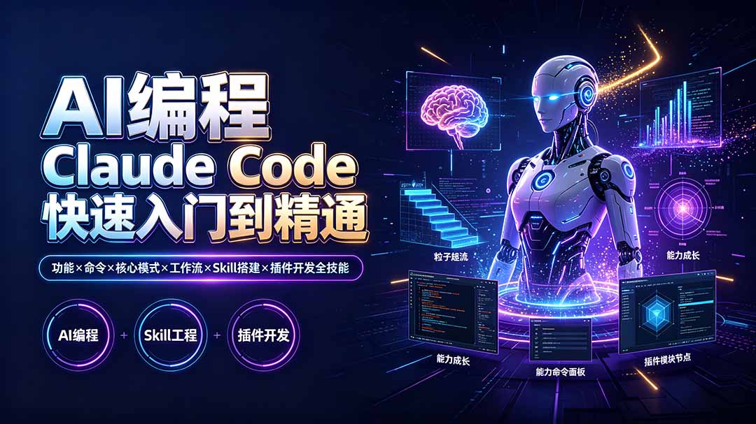 AI编程 Claude Code快速入门到精通：功能×命令×核心模式×工作流×Skill搭建×插件开发全技能-佰因轻创网