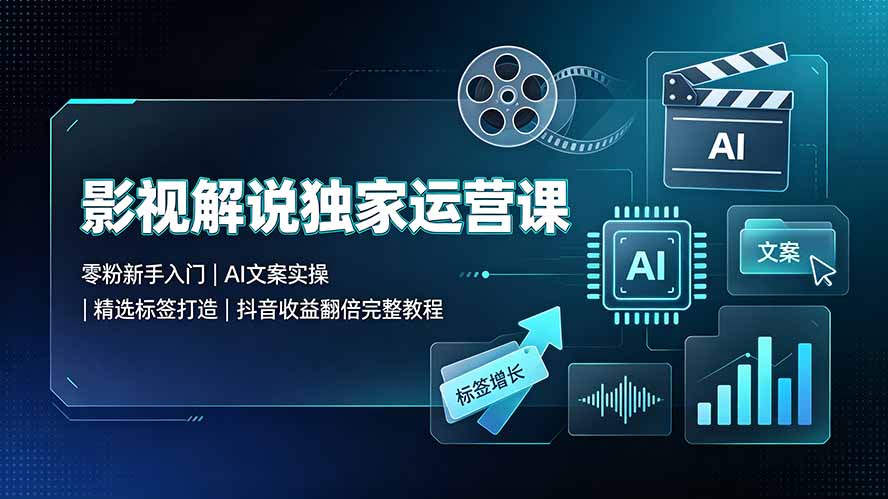 影视解说独家运营课：零粉新手入门｜AI文案实操｜精选标签打造｜抖音收益翻倍完整教程-佰因轻创网