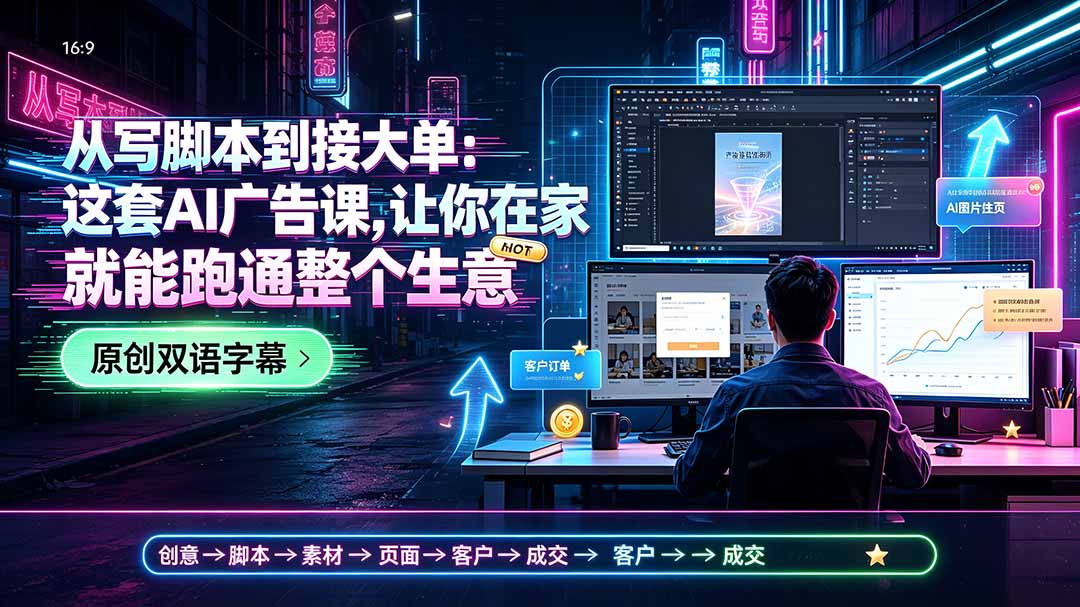 从写脚本到接大单：这套AI广告课，让你在家就能跑通整个生意【原创双语字幕】-佰因轻创网