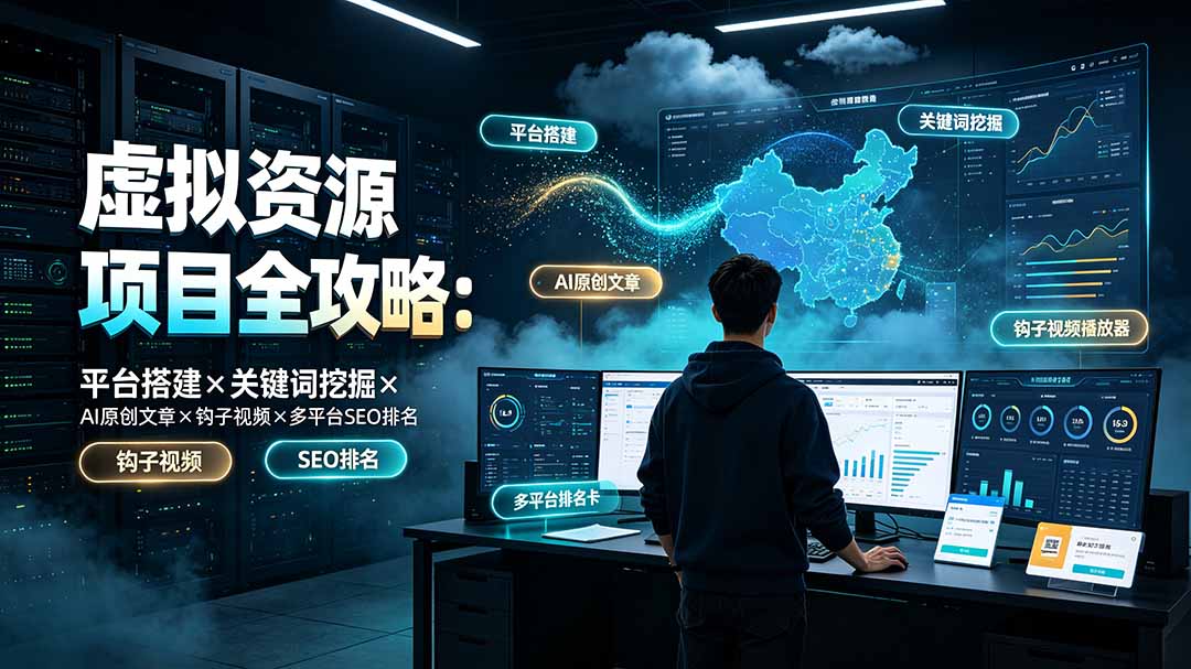 虚拟资源项目全攻略：平台搭建×关键词挖掘×AI原创文章×钩子视频×多平台SEO排名-佰因轻创网