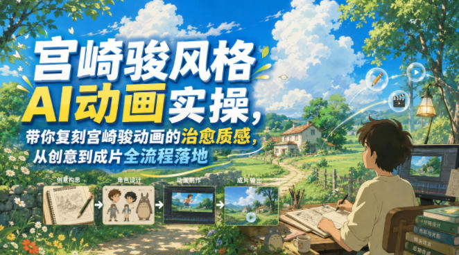 宫崎骏风格AI动画实操，带你复刻宫崎骏动画的治愈质感，从创意到成片全流程落地-佰因轻创网