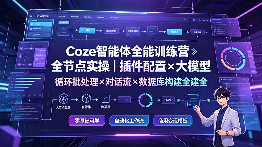 Coze智能体全能训练营：全节点实操｜插件配置×大模型×循环批处理×对话流×数据库构建全教学-佰因轻创网
