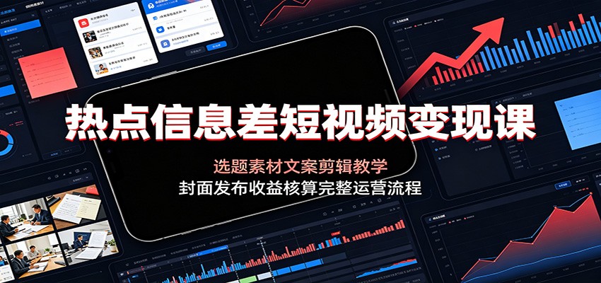 热点信息差短视频变现课：选题素材文案剪辑教学，封面发布收益核算完整运营流程-佰因轻创网