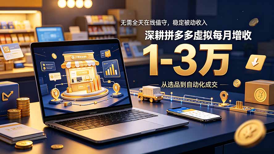 无需全天在线值守，稳定被动收入，深耕拼多多虚拟每月增收 1-3 万-佰因轻创网