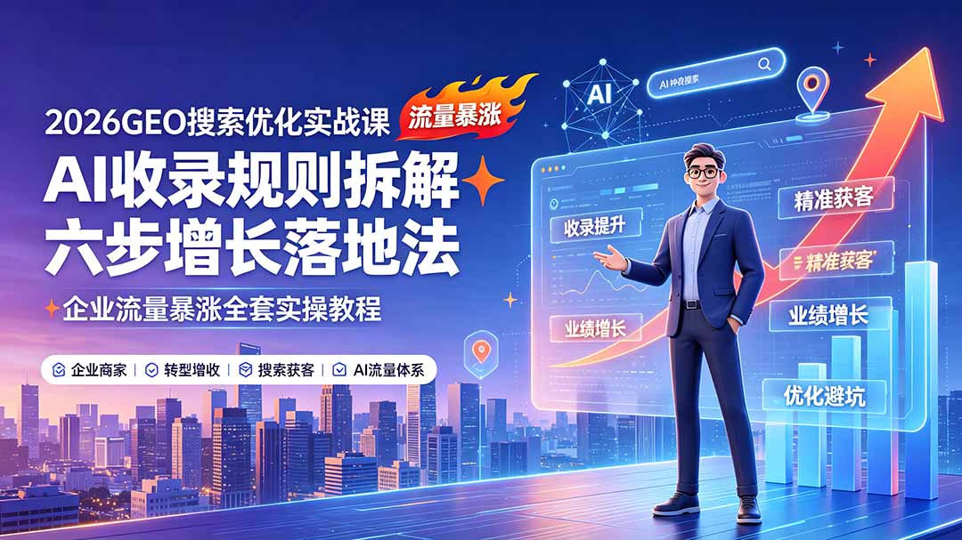 2026GEO搜索优化实战课：AI收录规则拆解｜六步增长落地法｜企业流量暴涨全套实操教程-佰因轻创网