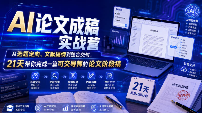 AI论文成稿实战营，从选题定向、文献提纲到整合交付，21天带你完成一篇可交导师的论文阶段稿-佰因轻创网