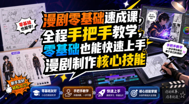 漫剧零基础速成课，全程手把手教学，零基础也能快速上手漫剧制作核心技能-佰因轻创网