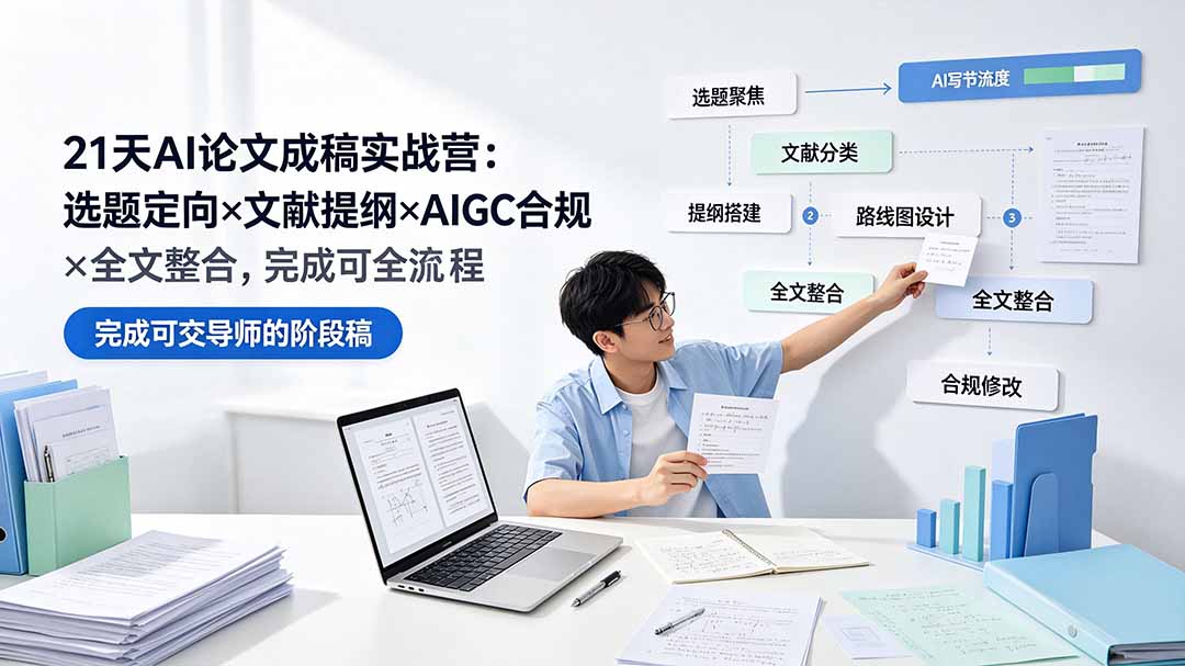 21天AI论文成稿实战营：选题定向×文献提纲×AIGC合规×全文整合，完成可交导师的阶段稿-佰因轻创网