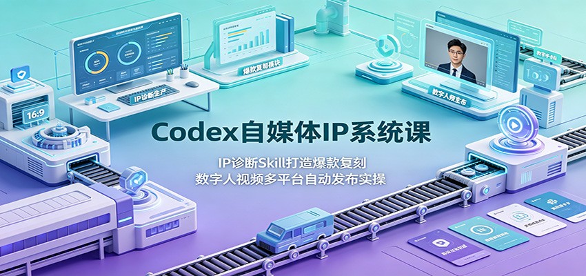 Codex自媒体IP系统课：IP诊断Skill打造爆款复刻，数字人视频多平台自动发布实操-佰因轻创网