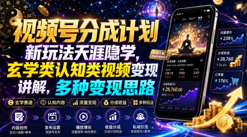 视频号分成计划新玩法天涯隐学，玄学类认知类视频变现讲解，多种变现思路-佰因轻创网