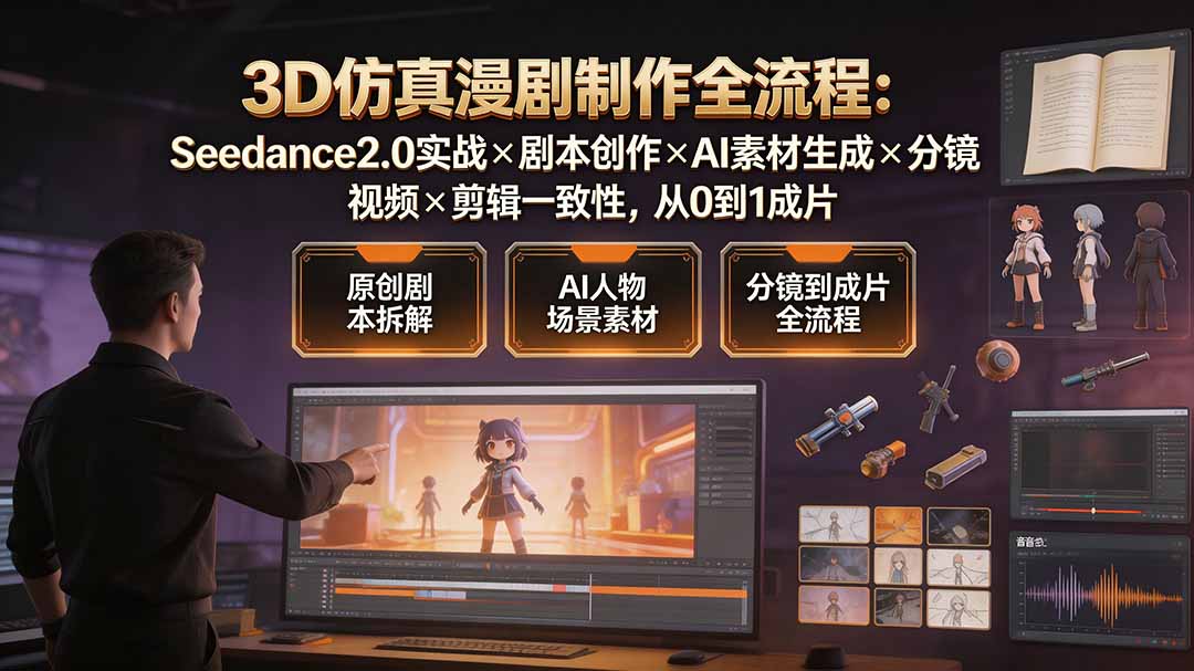3D仿真漫剧制作全流程：Seedance2.0实战×剧本创作×AI素材生成×分镜视频×剪辑一致性，从0到1成片-佰因轻创网