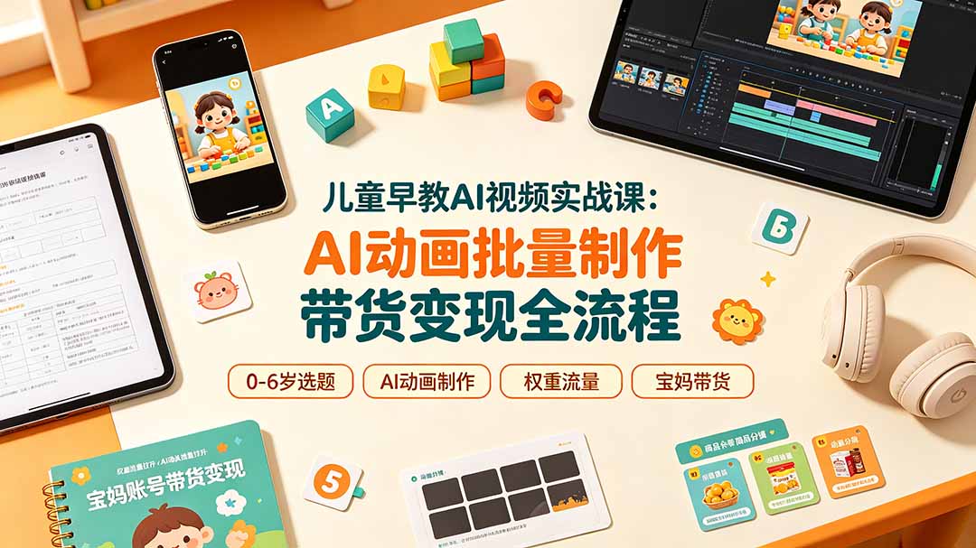 儿童早教AI视频实战课：0-6岁认知选题｜AI动画批量制作｜权重流量拉升｜宝妈账号带货变现全流程-佰因轻创网