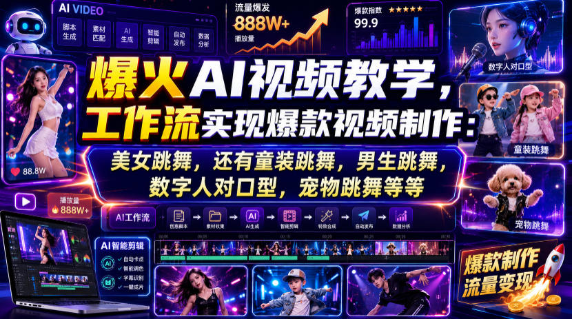 爆火AI视频教学，工作流实现爆款视频制作：美女跳舞，还有童装跳舞，男生跳舞，数字人对口型，宠物跳舞等等-佰因轻创网