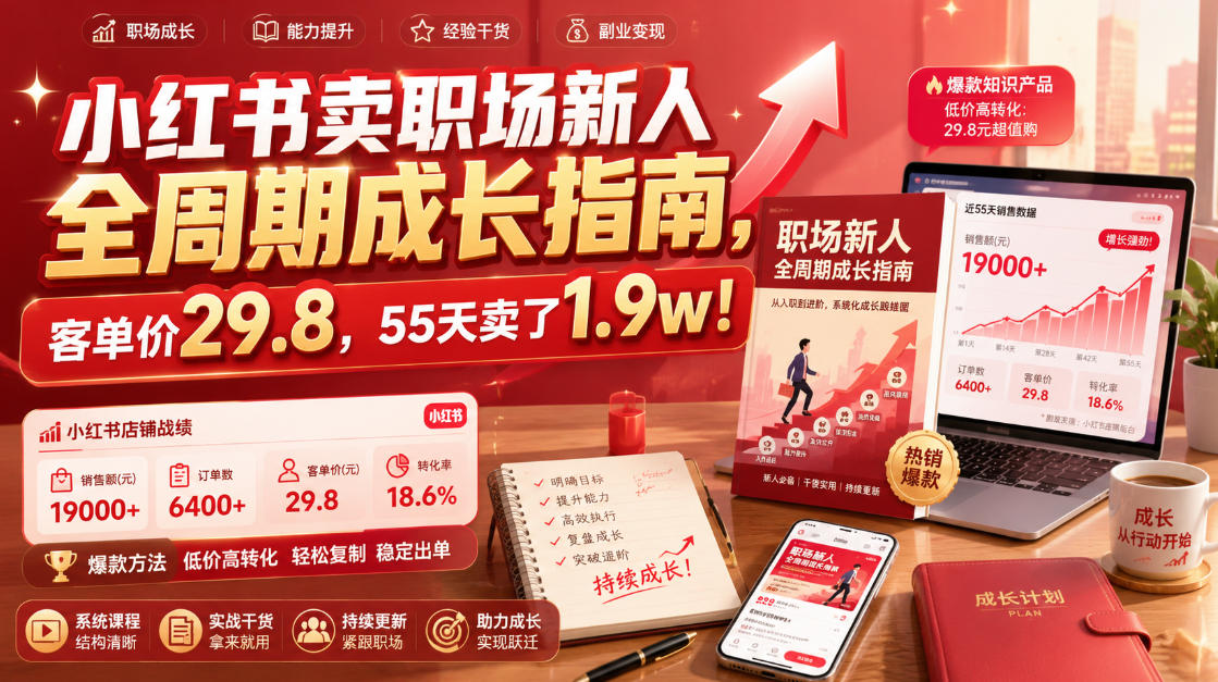 小红书卖职场新人全周期成长指南,客单价29.8,55天卖了1.9w!-佰因轻创网