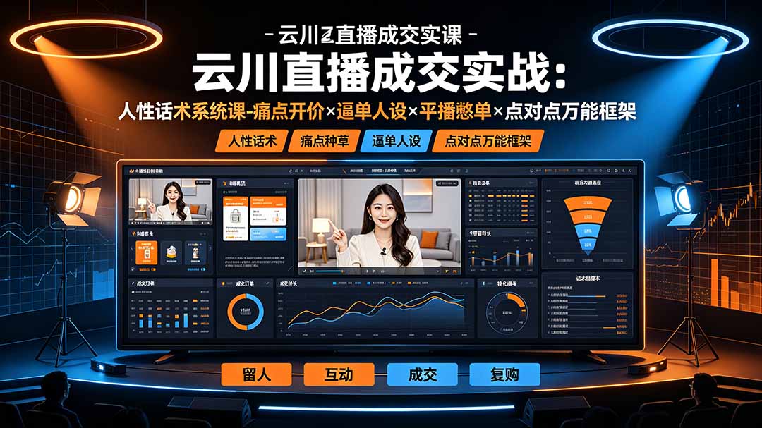 云川直播成交实战：人性话术系统课-痛点种草×塑品开价×逼单人设×平播憋单×点对点万能框架-佰因轻创网