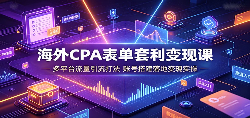 海外CPA表单套利变现课：多平台流量引流打法，账号搭建落地变现实操-佰因轻创网