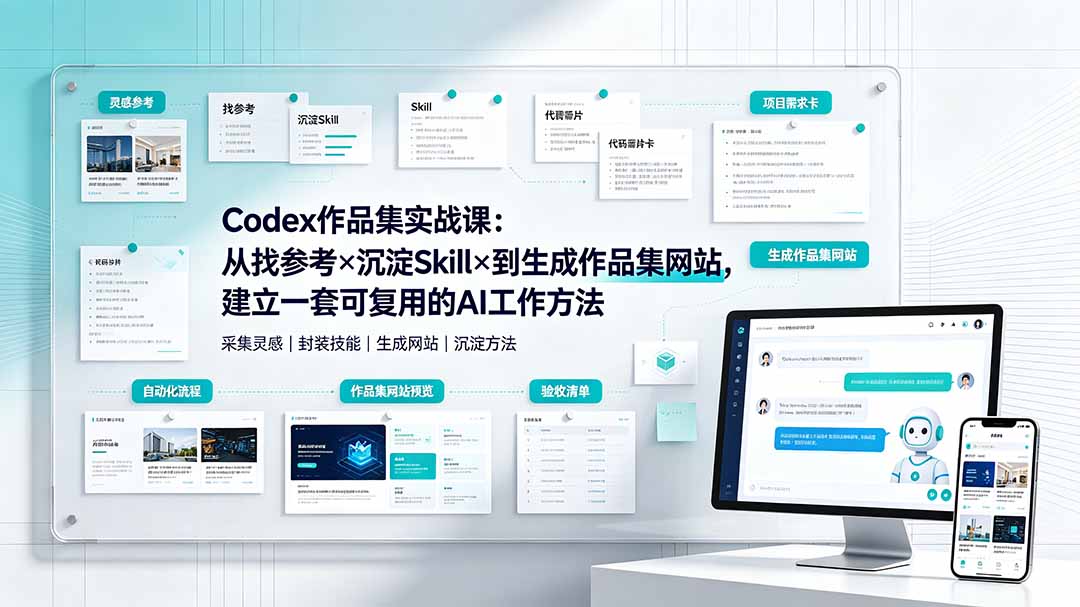 Codex作品集实战课：从找参考×沉淀Skill×到生成作品集网站，建立一套可复用的AI工作方法-佰因轻创网