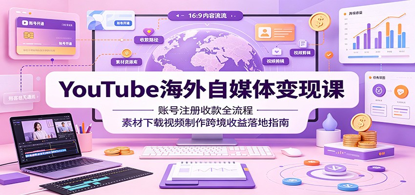 YouTube海外自媒体变现课：账号注册收款全流程，素材下载视频制作跨境收益落地指南-佰因轻创网