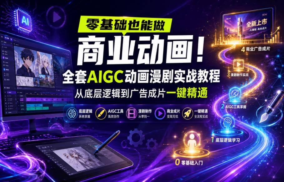 零基础也能做商业动画！全套AIGC动画漫剧实战教程，从底层逻辑到广告成片一键精通(更新0715)-佰因轻创网