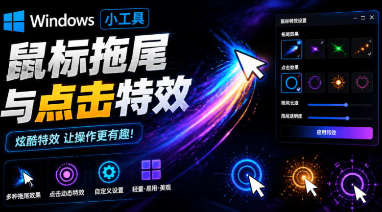 Windows特效小工具!一键给你的鼠标添加拖尾与点击动态特效,吾爱出品,免费使用Mouse Trail-佰因轻创网