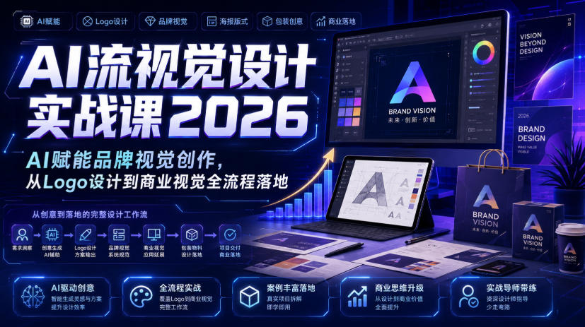 AI流视觉设计实战课2026：AI赋能品牌视觉创作，从Logo设计到商业视觉全流程落地-佰因轻创网