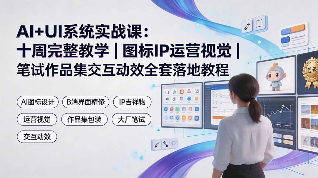 AI+UI系统实战课：十周完整教学｜图标IP运营视觉｜笔试作品集交互动效全套落地教程-佰因轻创网