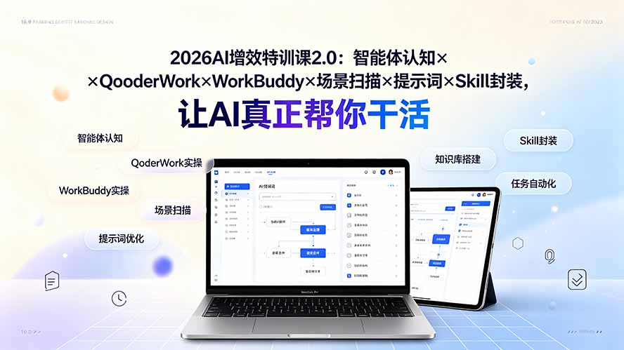 2026AI增效特训课2.0：智能体认知×QoderWork×WorkBuddy×场景扫描×提示词×Skill封装，让AI真正帮你干活-佰因轻创网