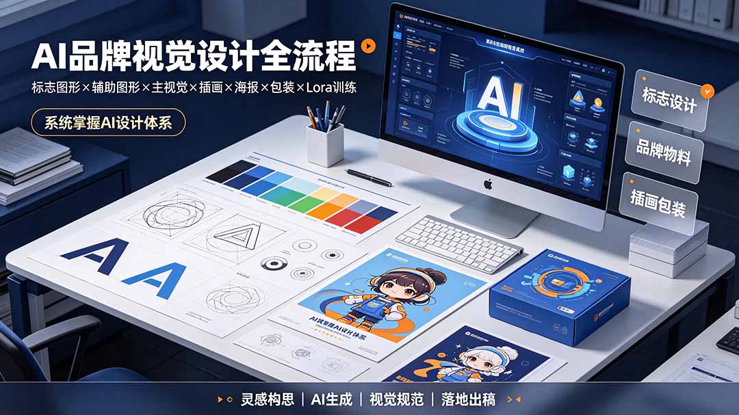 AI品牌视觉设计全流程：标志图形×辅助图形×主视觉×插画×海报×包装×Lora训练，系统掌握AI设计体系-佰因轻创网