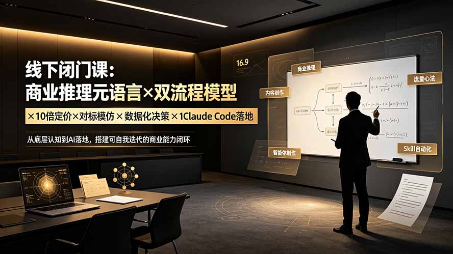 线下闭门课：商业推理元语言×双流程模型×10倍定价×对标模仿×数据化决策×Claude Code落地，击穿认知盲区-佰因轻创网