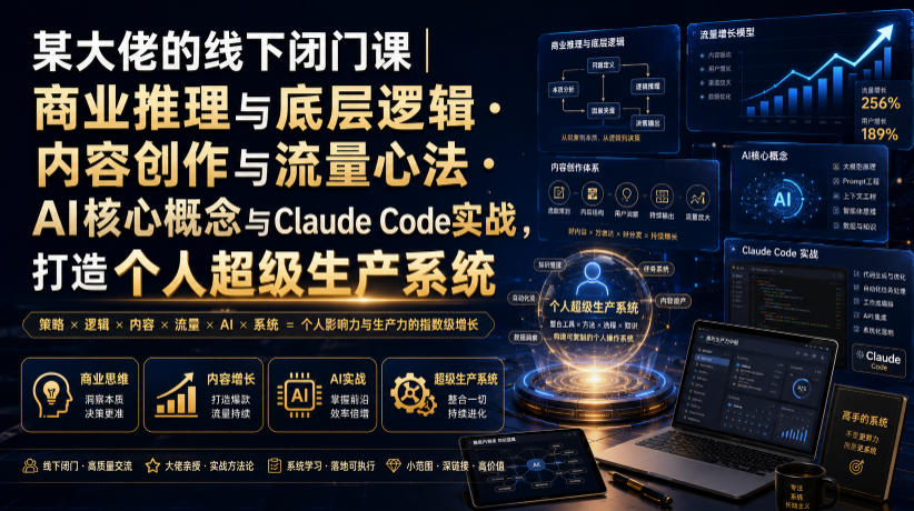 某大佬的线下闭门课｜商业推理与底层逻辑・内容创作与流量心法・AI核心概念与Claude Code实战，打造个人超级生产系统【录音+图片】-佰因轻创网