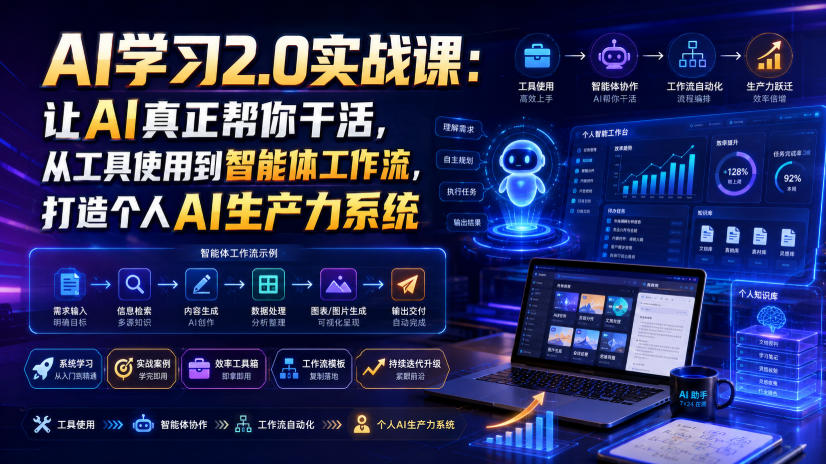AI学习2.0实战课：让AI真正帮你干活，从工具使用到智能体工作流，打造个人AI生产力系统-佰因轻创网