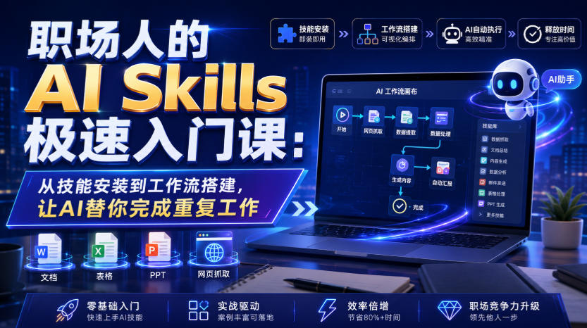 职场人的AI Skills极速入门课：从技能安装到工作流搭建，让AI替你完成重复工作-佰因轻创网