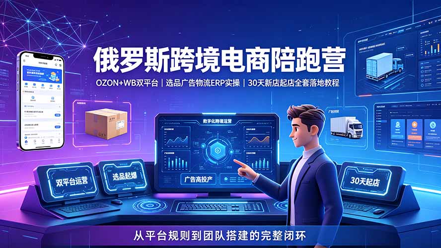 2026俄罗斯跨境电商陪跑营：OZON+WB双平台｜选品广告物流ERP实操｜30天新店起店全套落地教程-佰因轻创网
