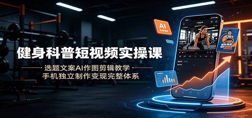 健身科普短视频实操课：选题文案AI作图剪辑教学，手机独立制作变现完整体系-佰因轻创网