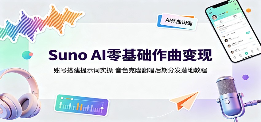Suno AI零基础作曲变现：账号搭建提示词实操，音色克隆翻唱后期分发落地教程-佰因轻创网