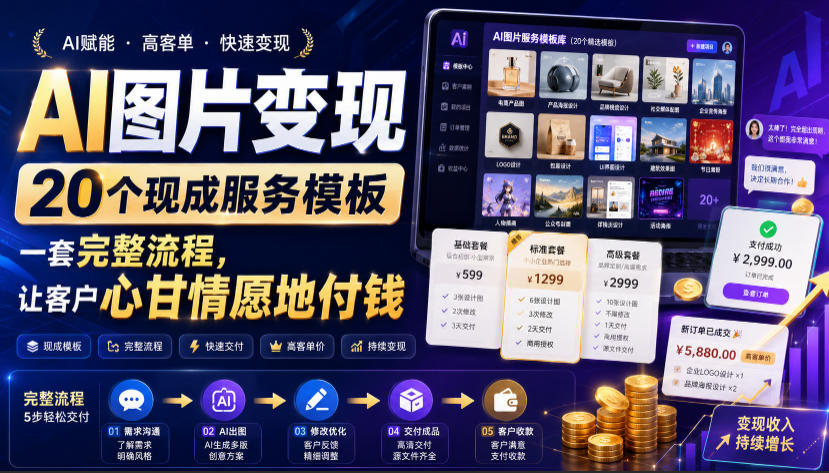 AI图片变现，20个现成服务模板，一套完整流程，让客户心甘情愿地付钱【原创双语字幕】-佰因轻创网