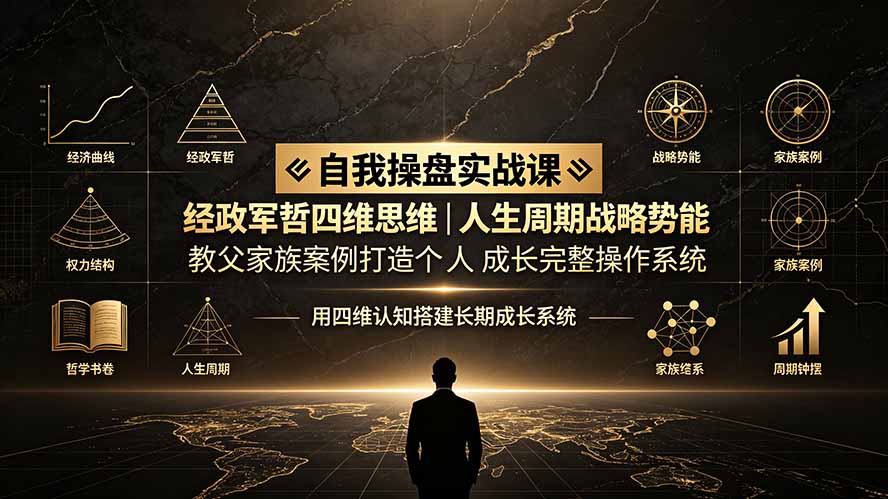 自我操盘实战课:经政军哲四维思维|人生周期战略势能|教父家族案例打造个人成长完整操作系统-佰因轻创网