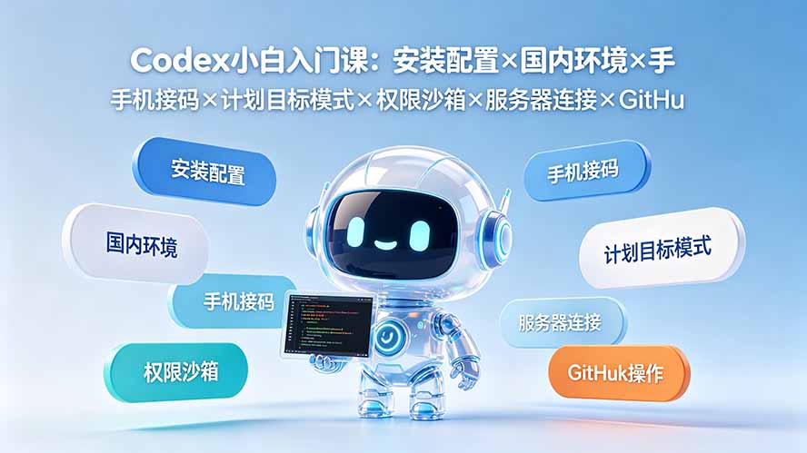 Codex小白入门课：安装配置×国内环境×手机接码×计划目标模式×权限沙箱×服务器连接×GitHub操作-佰因轻创网