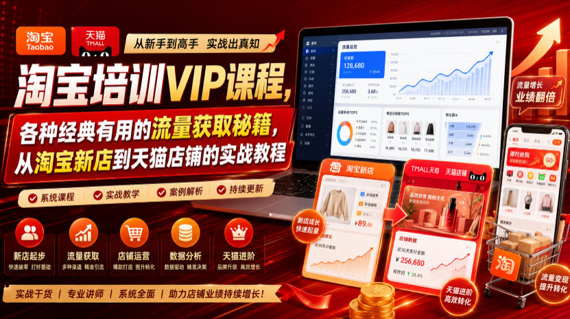 淘宝培训VIP课程，各种经典有用的流量获取秘籍，从淘宝新店到天猫店铺的实战教程(更新7月)-佰因轻创网