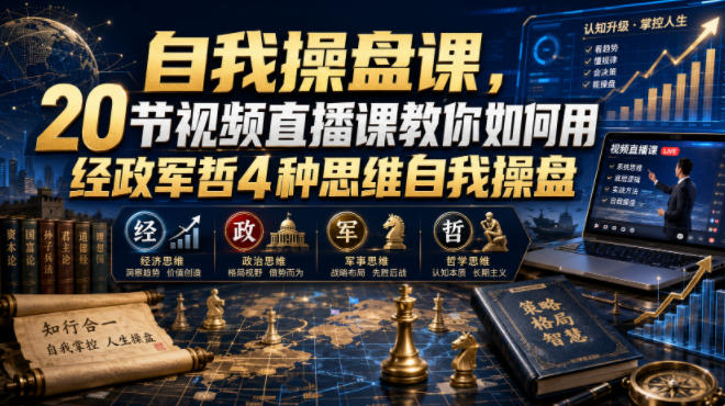 自我操盘课，20节视频直播课教你如何用经政军哲4种思维自我操盘-佰因轻创网