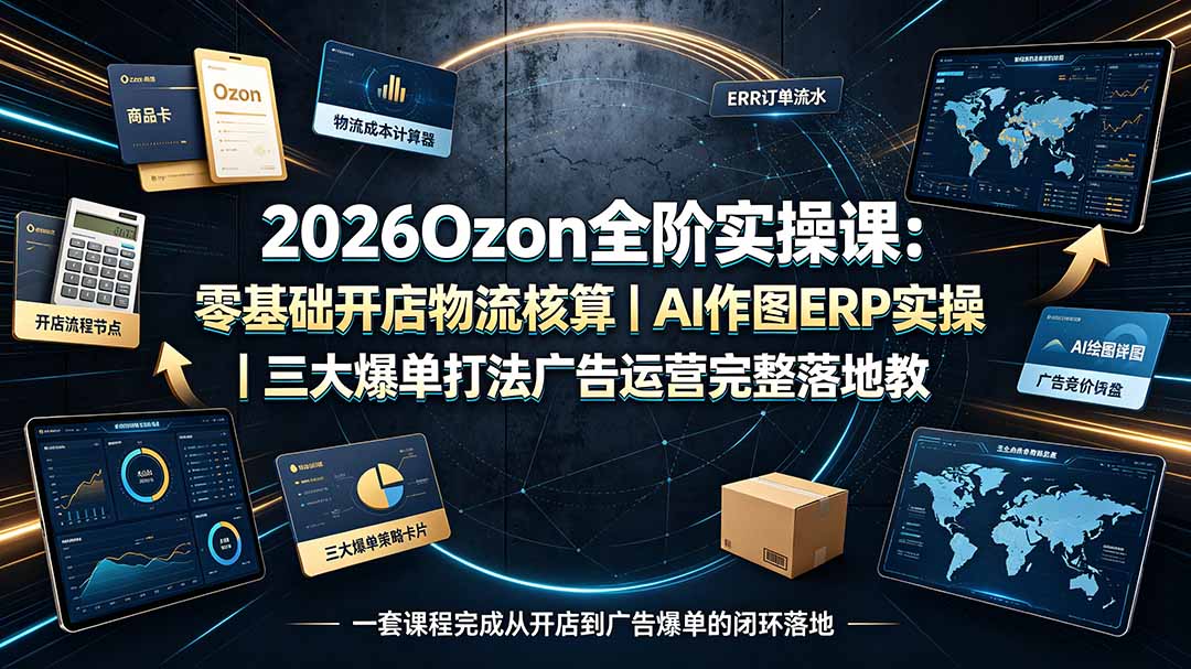 2026Ozon全阶实操课：零基础开店物流核算｜AI作图ERP实操｜三大爆单打法广告运营完整落地教程-佰因轻创网