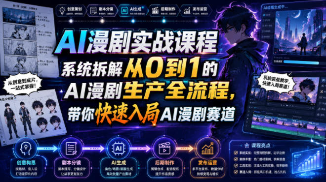 AI漫剧实战课程，系统拆解从0到1的AI漫剧生产全流程，带你快速入局AI漫剧赛道-佰因轻创网