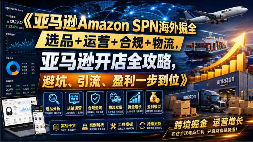 亚马逊Amazon SPN海外掘全，选品+运营+合规+物流，亚马逊开店全攻略，避坑、引流、盈利一步到位-佰因轻创网