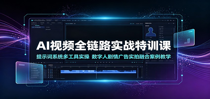 AI视频全链路实战特训课：提示词系统多工具实操，数字人剧情广告实拍融合案例教学-佰因轻创网