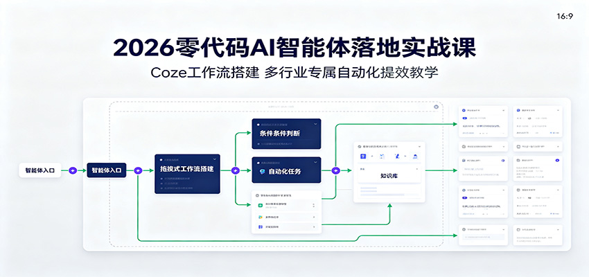 2026零代码AI智能体落地实战课：Coze工作流搭建，多行业专属自动化提效教学-佰因轻创网